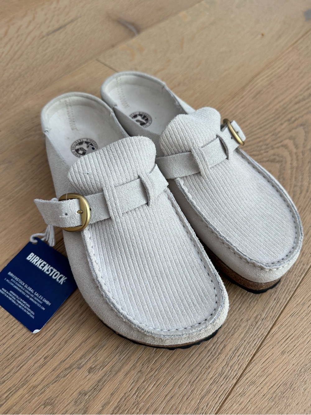 Birkenstock Buckley Suede Leather Embossed Clogs in Corduroy Antique White NWT